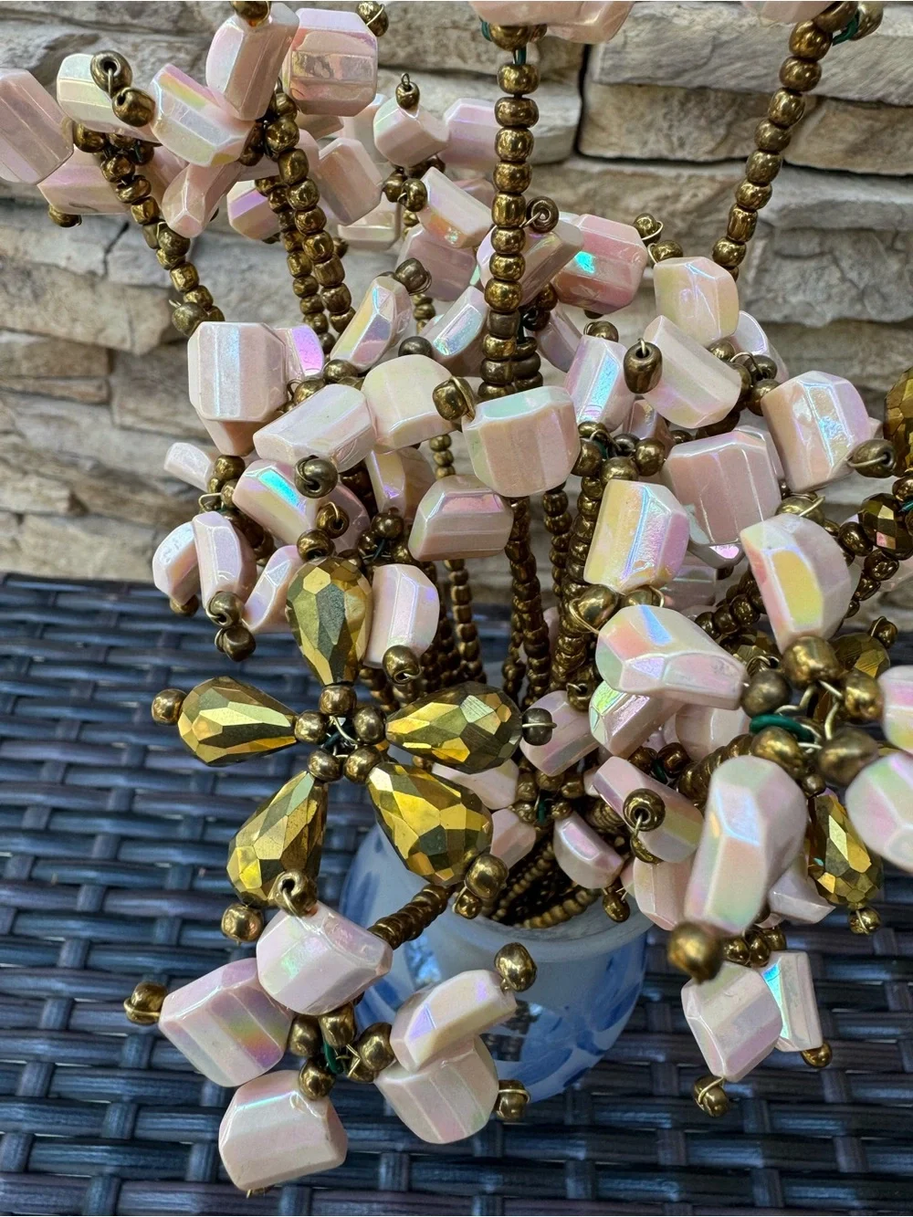 Handcrafted Pink Iridescent Bead Floral Arrangement